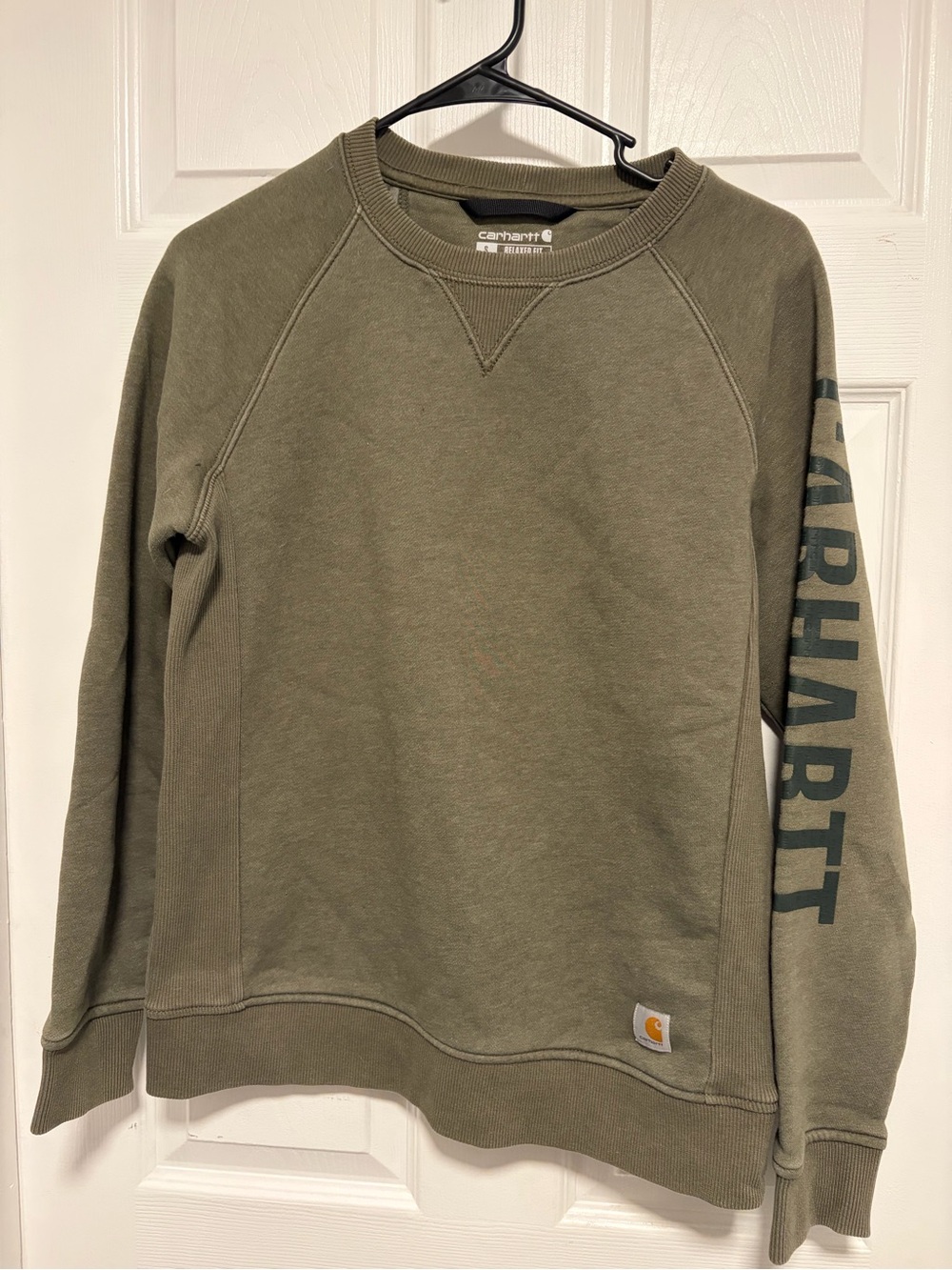 Carhartt Olive Crewneck Sweatshirt with Sleeve Logo